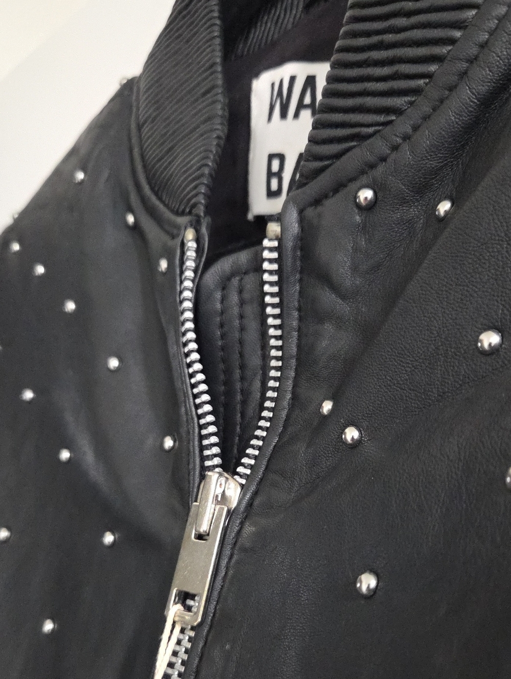 Walter Baker Zena Black Leather Studded Bomber Jacket Silver Extra Small NWT - Picture 15 of 17